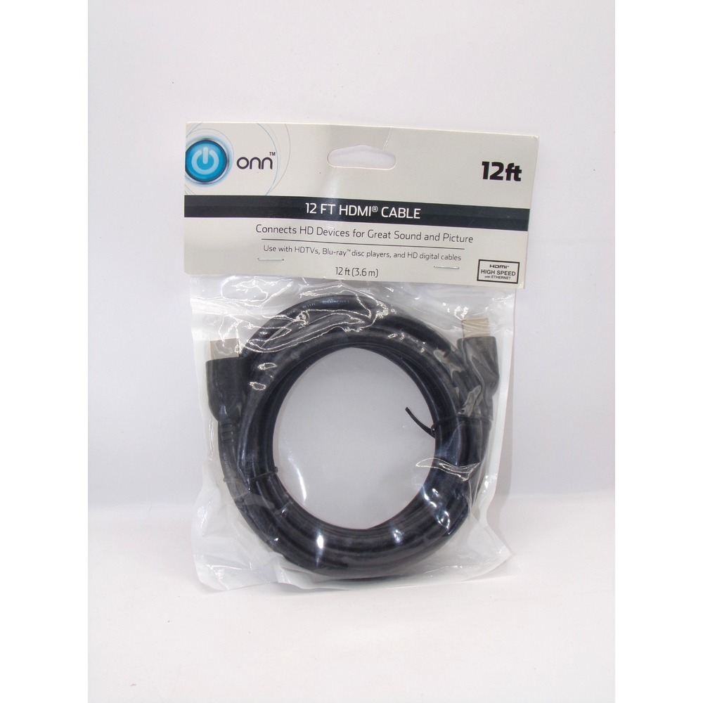 ONN 12 ft HDMI Cable High Speed with Ethernet Sound Picture A/V 1080p - New